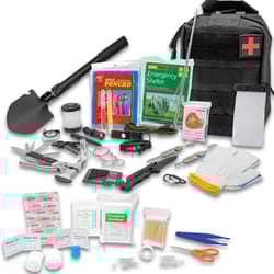 Ultimate Prepper Kit in black and its contents.